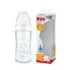 Biberon NUK First Choice Plus verre 240 ml avec tétine silicone M, valve anti-colique, indicateur température SafeTemp, sans BPA – idéal dès 0‑6 mois.