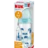 Biberon NUK First Choice Plus verre 240 ml avec tétine silicone M, valve anti-colique, indicateur température SafeTemp, sans BPA – idéal dès 0‑6 mois.