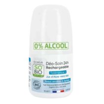 Déodorant bio SO BIO ÉTIC Tolérance+ – format roll‑on recyclable 50 ml, efficacité 24 h, 99 % d’origine naturelle, apaise & neutralise les odeurs, sans alcool ni sels d’aluminium.