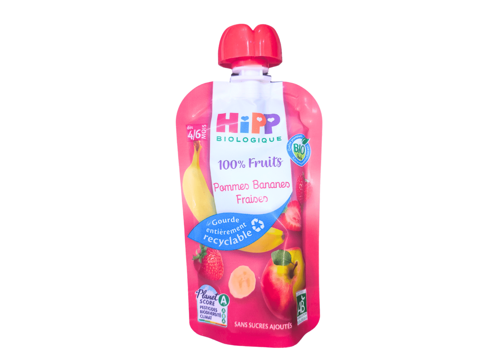 Hipp Bio 100% Fruits Pommes Bananes Fraises dès 4mois