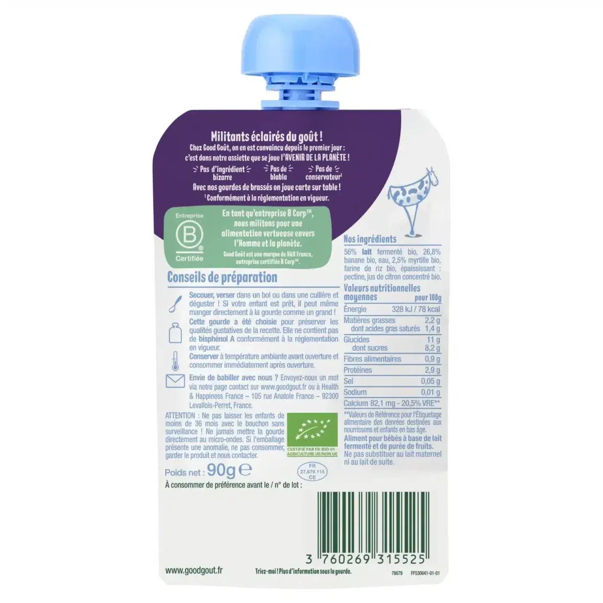 Good Goût Brassé Au Lait de Vache Banane et Myrtille Dès 6 Mois – 90g – 2 – bebemaman