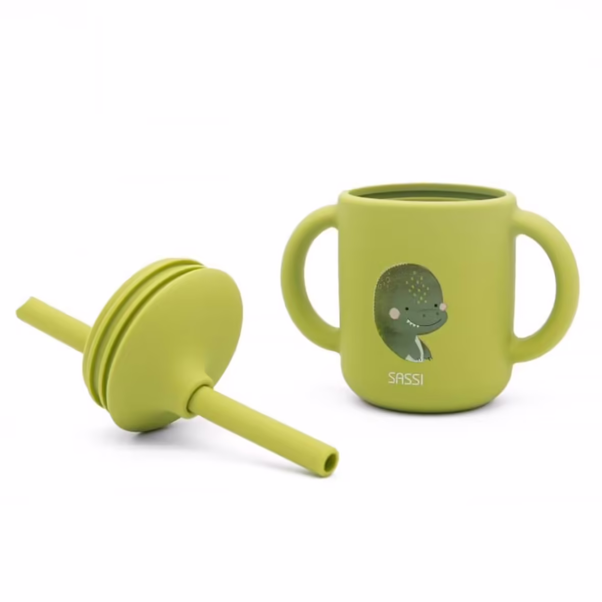 Sassi Gobelet en Silicone avec Poignées et Paille Dinosaure – 2 – bebemaman