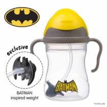 BBox Sippy Cup Batman 6 mois+, tasse d’apprentissage avec paille pondérée anti-fuite. Disponible chez Bebemaman.ma 🦇