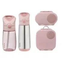 Pack complet b.box Blush Crush avec lunchbox, snack box, bouteille Tritan 380 ml et gourde isotherme 500 ml. Disponible chez Bebemaman.ma 🌸