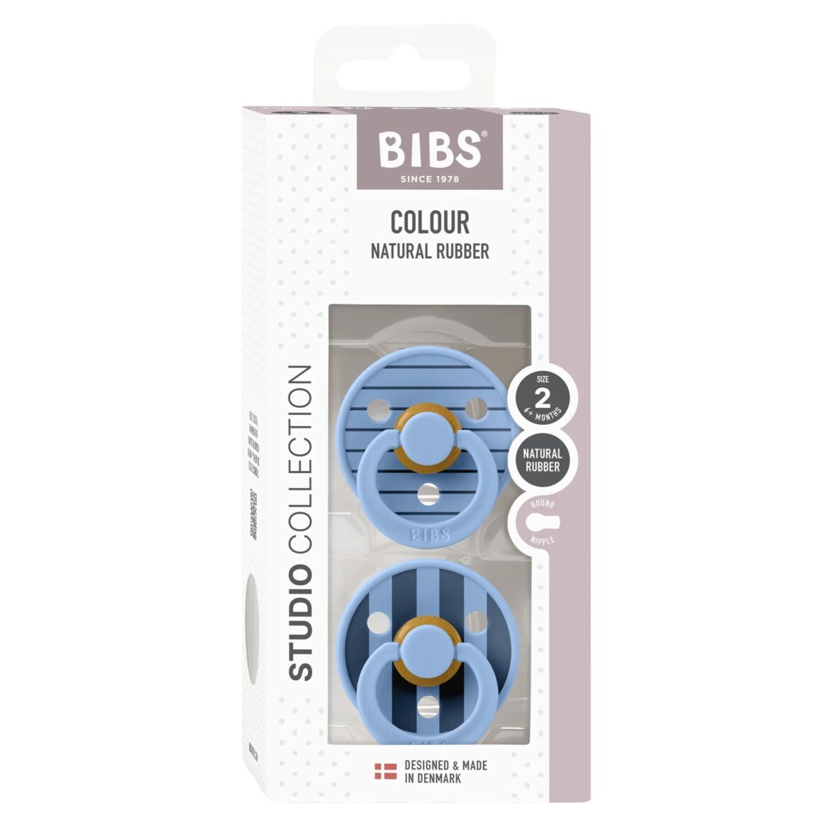 Bebemaman Bibs Lot de 2 Sucettes Rondes Studio Colour Sky Blue 6-18 mois