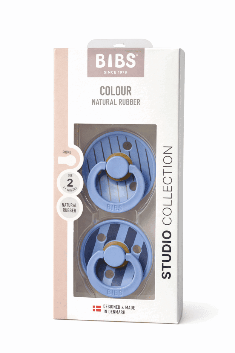 Bibs Lot de 2 Sucettes Rondes Studio Colour Sky Blue 6-18 mois -1- bebemaman