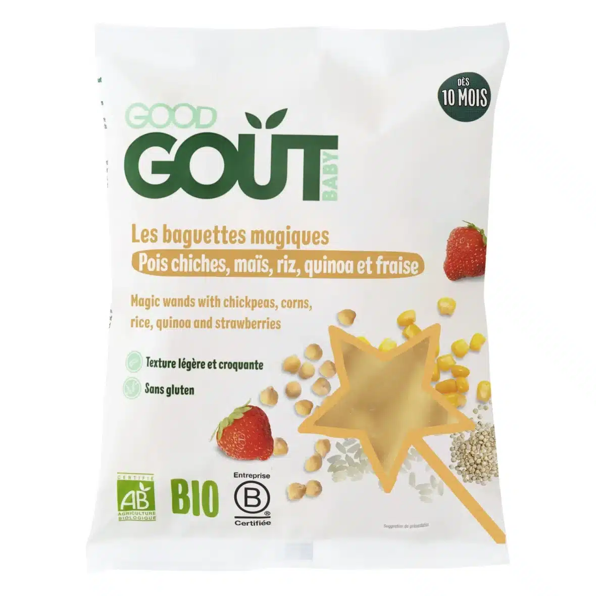 Good Goût Baguettes magiques Pois chiches Maïs Riz Quinoa et Fraise 10mois+
