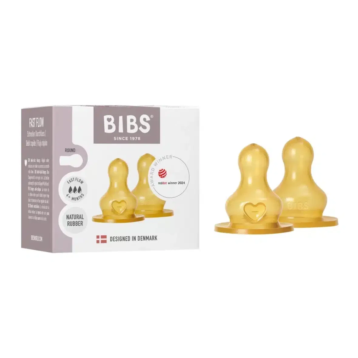 Bibs Lot de 2 tétines rondes en latex à débit lent pour biberons 4mois+