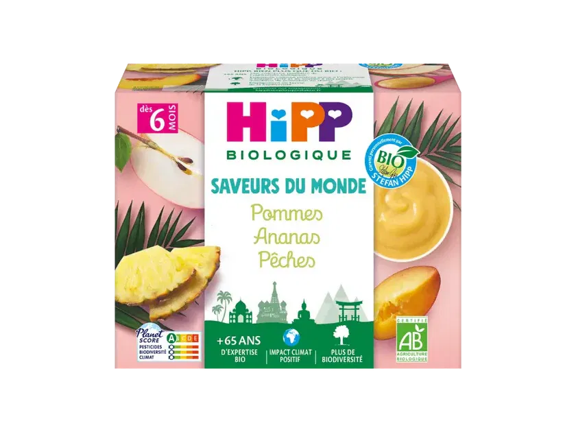 Hipp Coupelles Pommes Ananas Pêches 6m+ 4x100g