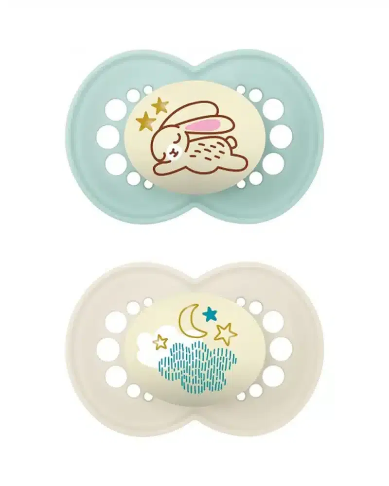 Mam Lot de 2 Sucettes Original Nuit 6M+ Vert Haut/Blanc