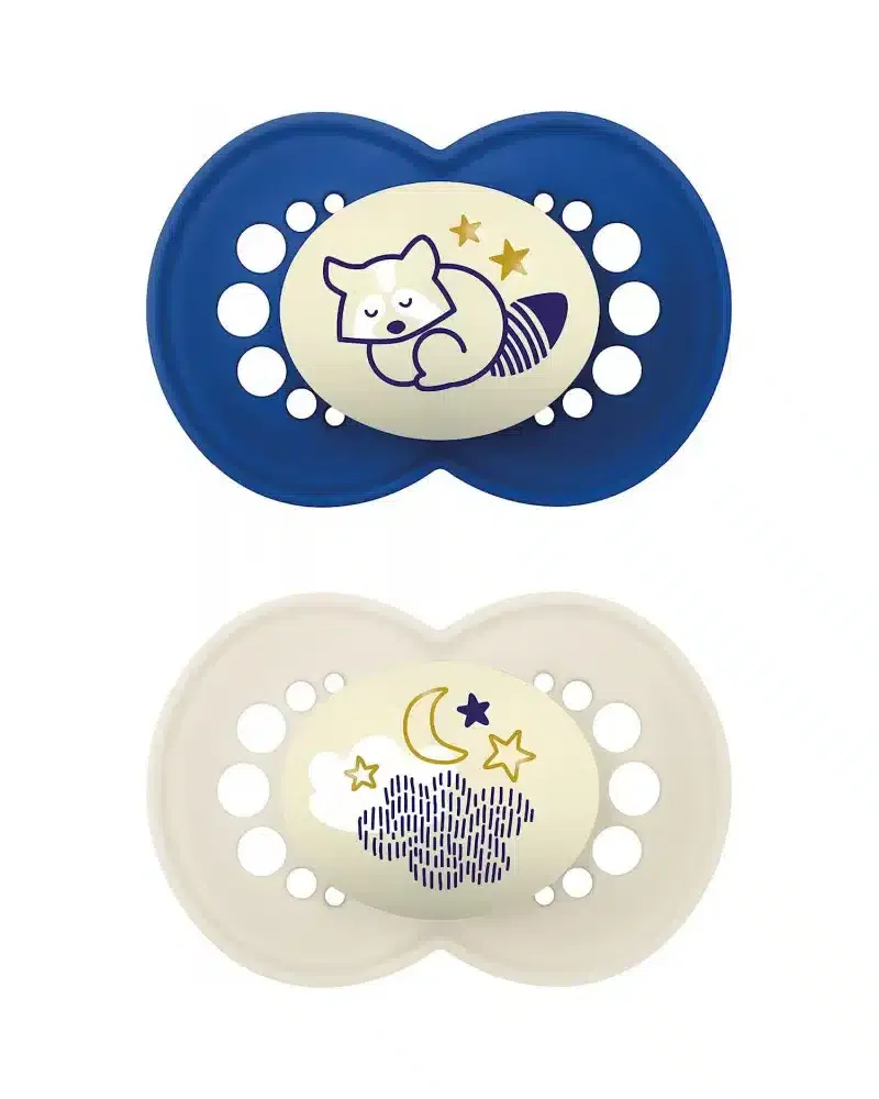 Mam Lot de 2 Sucettes Original Nuit 6mois+ Bleu/Blanc