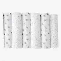 Trois Kilos Sept lot de 6 langes en mousseline étoiles