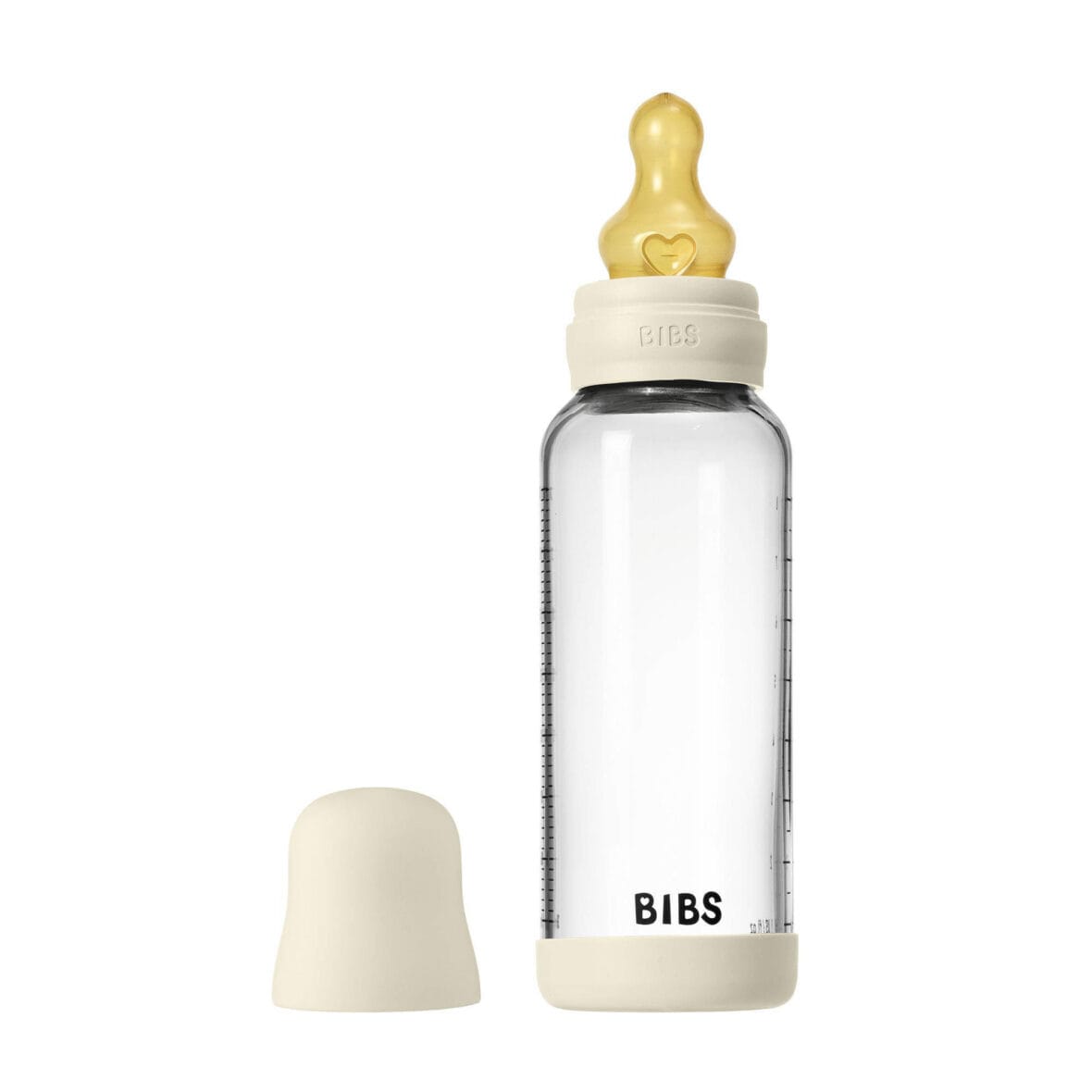 Bibs Biberon en verre rond avec tétine en latex débit moyen 240ml – Ivoire
