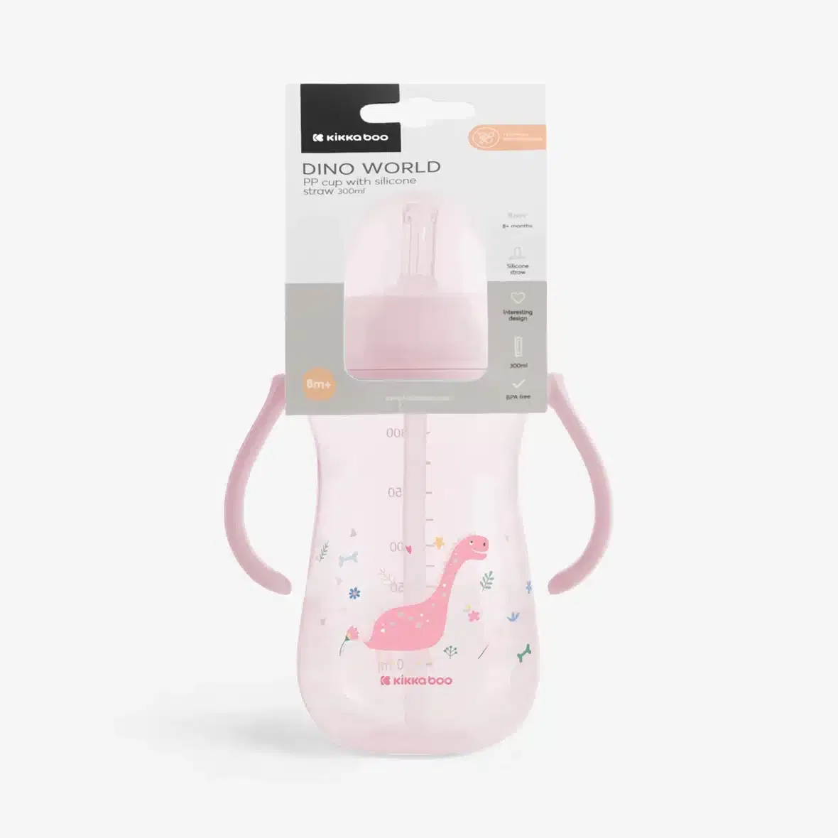 Kikkaboo gobelet avec paille en silicone Dino World rose (2) bebemaman