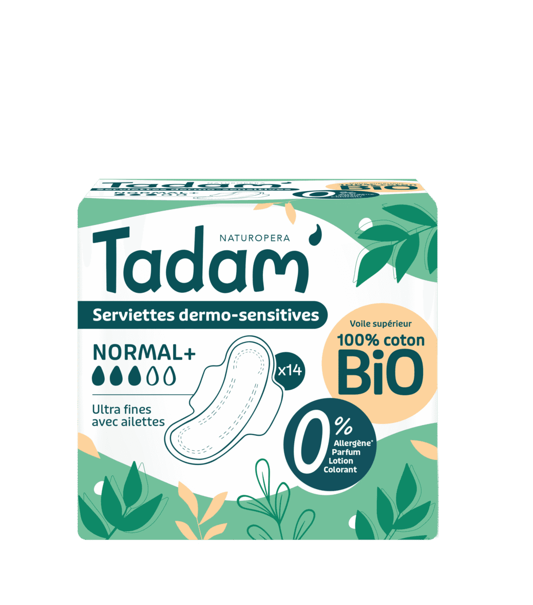 Tadam Serviettes hygiéniques sensitives 100% coton bio Normal+