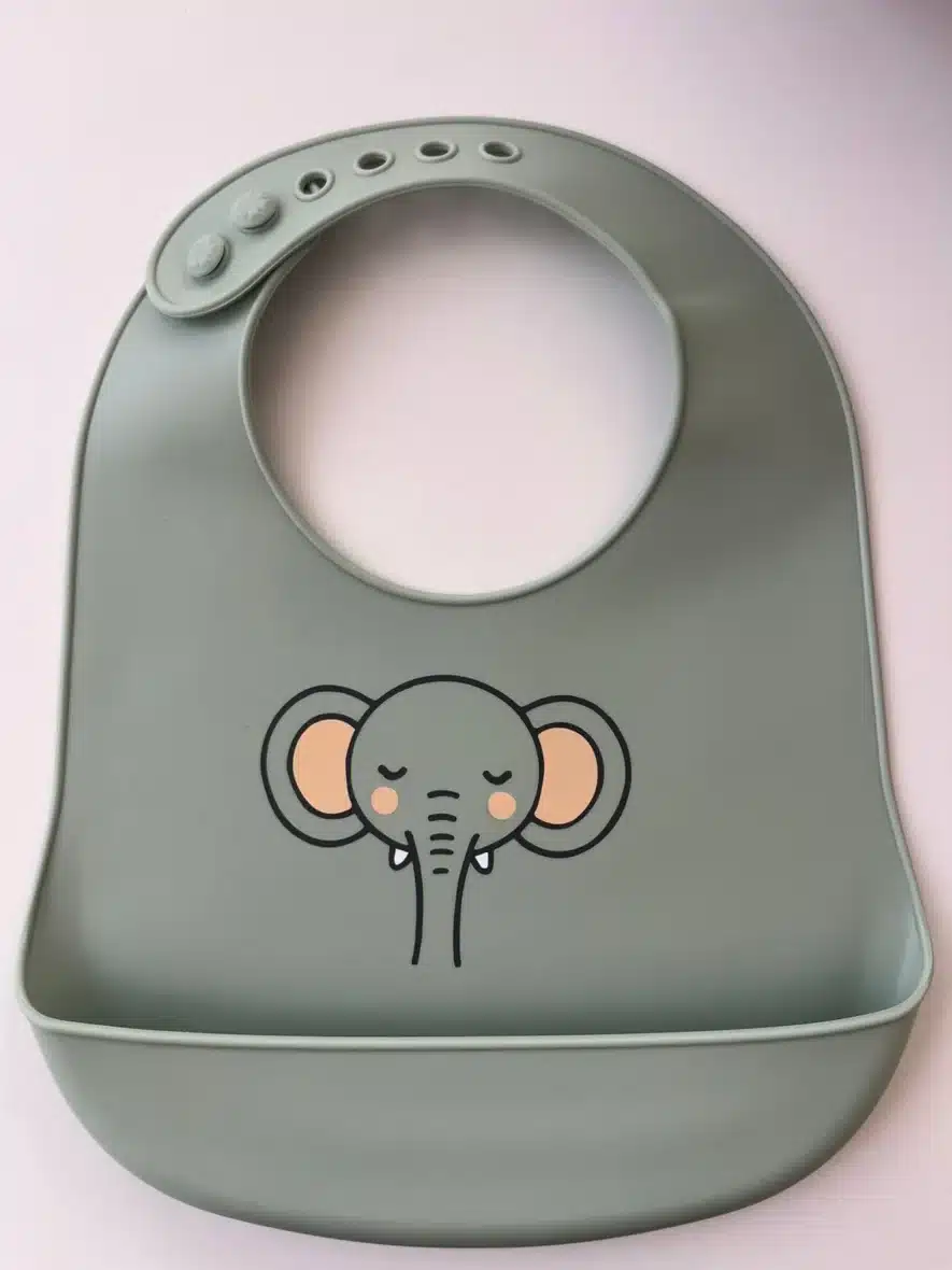 Yummy Bavoir en silicone avec poche Elephant 9m+ Vert pastel