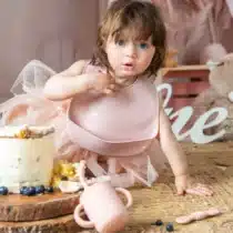 Yummy bavoir en silicone avec poche rose poudré