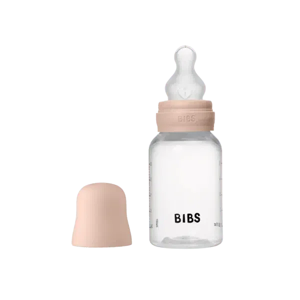 Bibs Biberon rond en plastique avec tétine en silicone à débit lent 150ml – Rose poudré