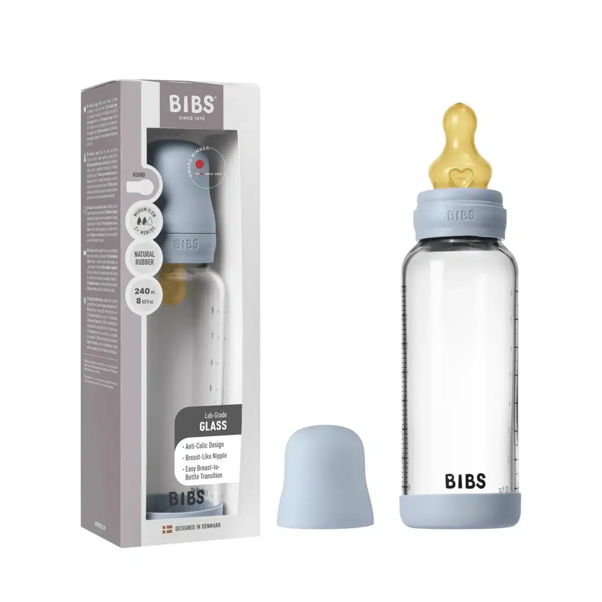 biberon en verre Bibs 240ml baby blue -1- bebemaman