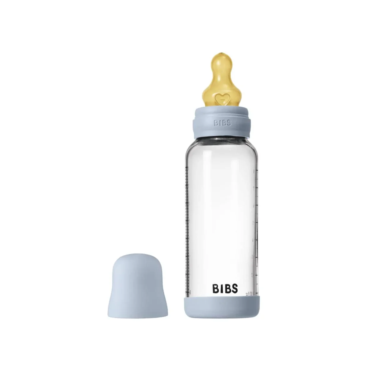 Bibs Biberon en verre rond avec tétine en latex débit moyen 240ml – Baby blue