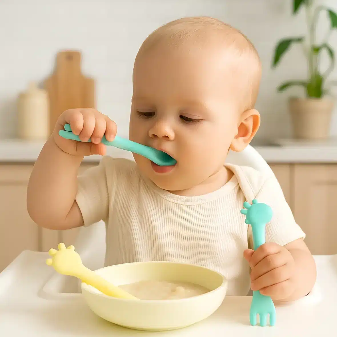 cuillère en silicone girafe mint kikkaboo (3) bebemaman