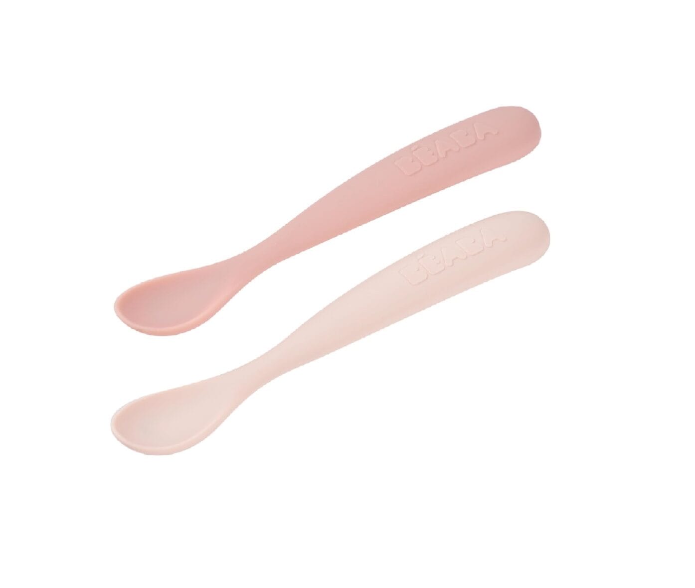 Beaba Lot de 2 cuillères en silicone 4m+ avec étui de voyage rose