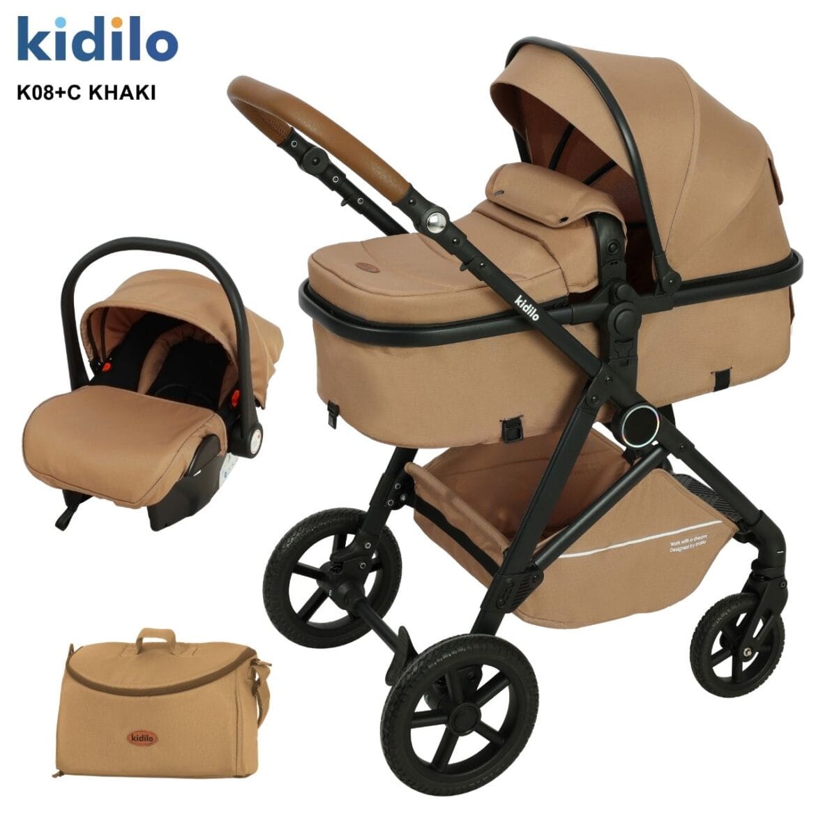 Kidilo K08+C Poussette Confort et Élégance pour bébé + Sac + Cosy Coffee