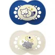 sucette MAM nuit 6 mois bleu blanc