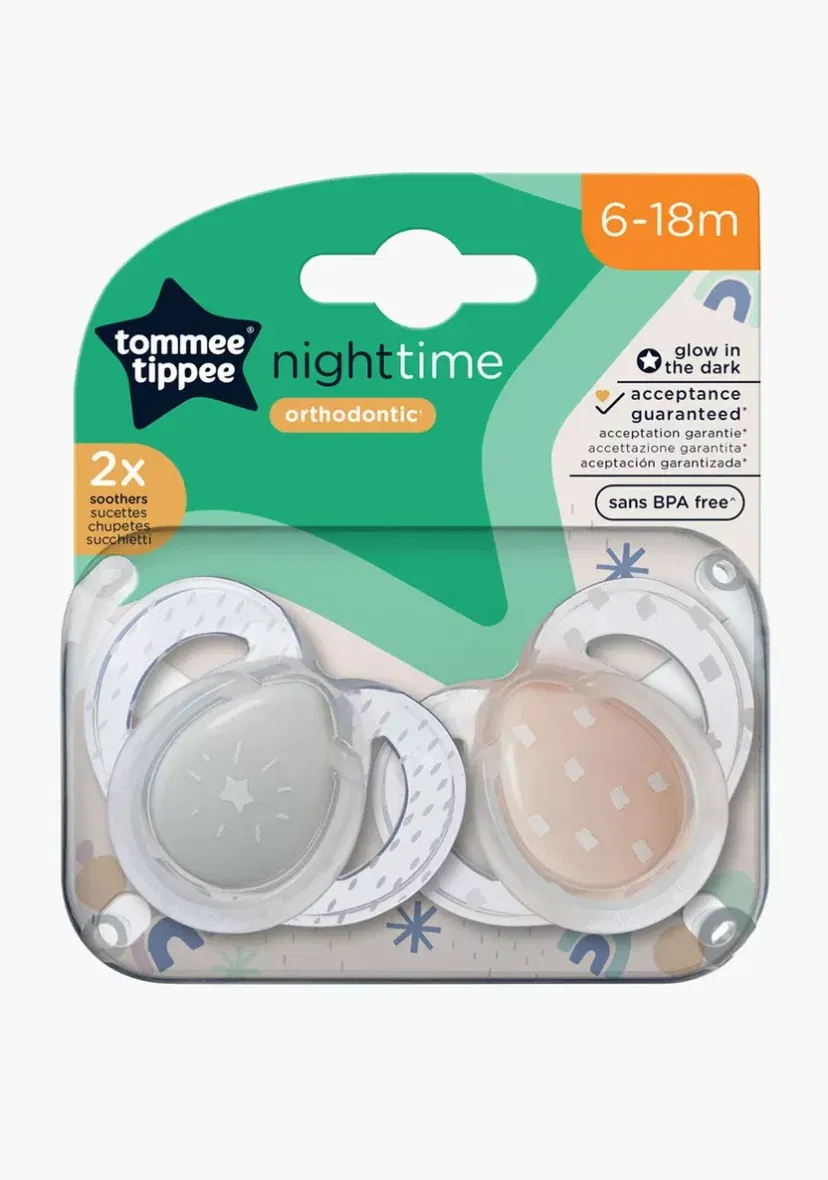 Tommee Tippee Lot de 2 sucettes Nightime orthodontic 6-18m Étoiles