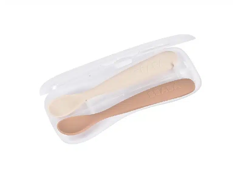 cuillères bébé silicone Beaba avec étui (2) bebemaman