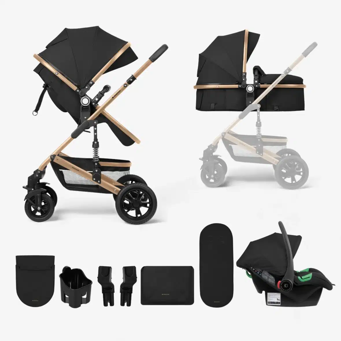 Kikkaboo Poussette 3en1 avec siège transformable Amaia Noir