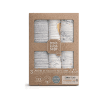 lot de 3 langes bébé en mousseline 70x70 multicolore