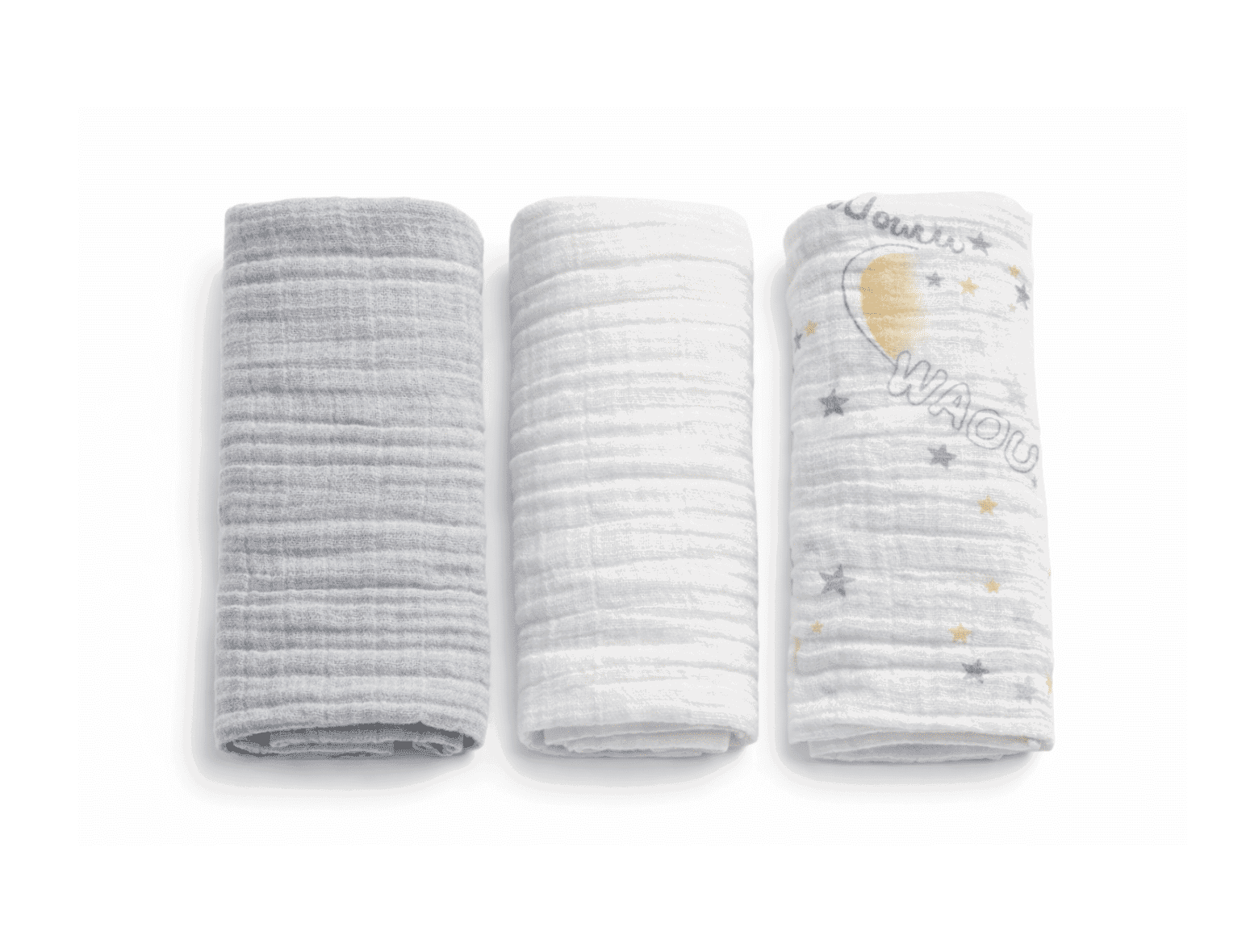 Trois Kilos Sept Lot de 3 langes multicolore en masseline 70×70cm