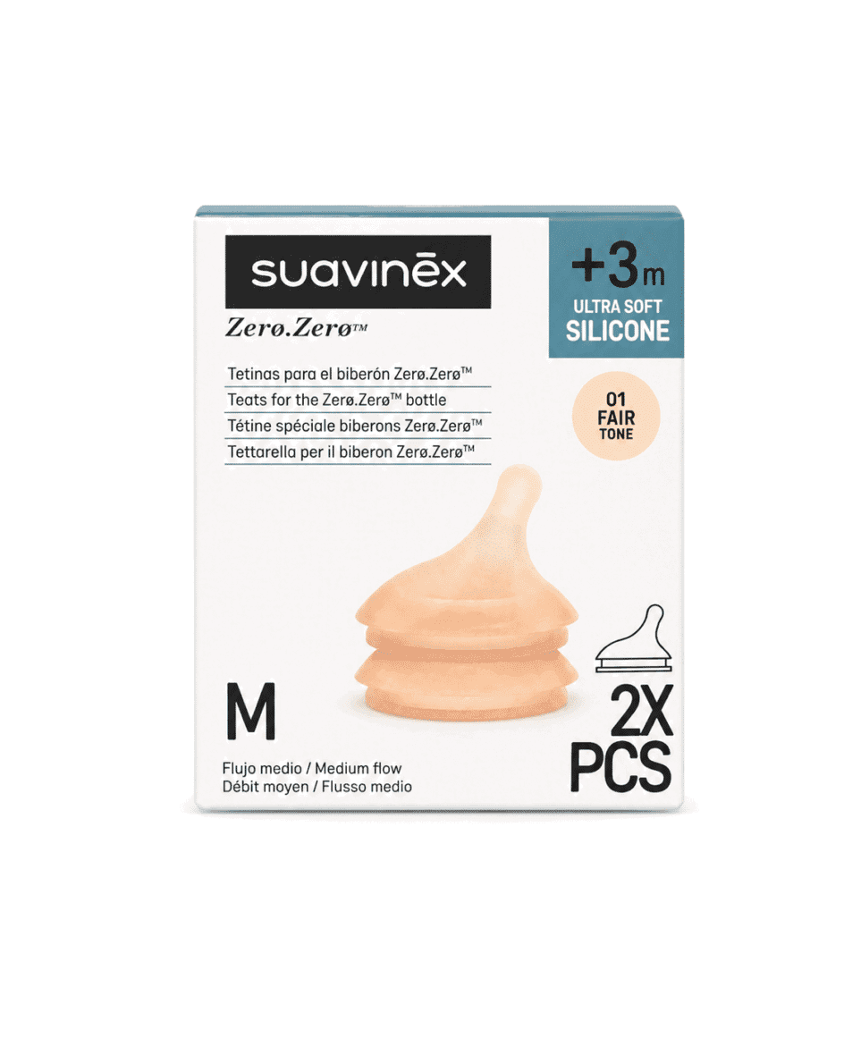 Suavinex lot 2 tétines pour Biberon Zéro Zéro débit moyen 3m+