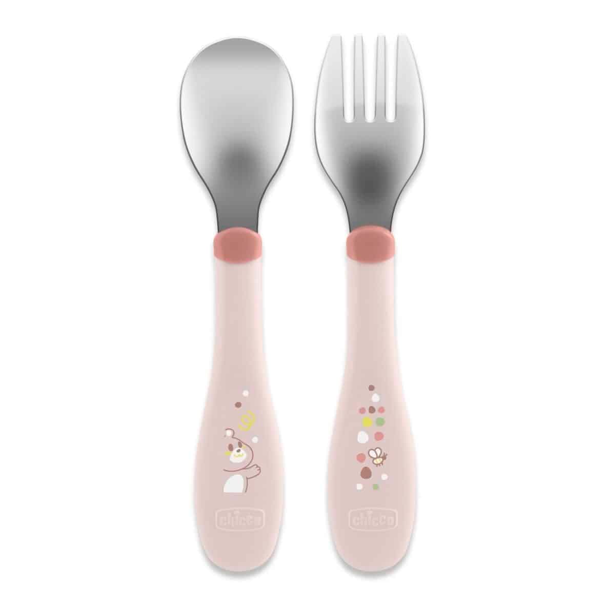 Chicco Set Cuillère et Fourchette Rose 18m+