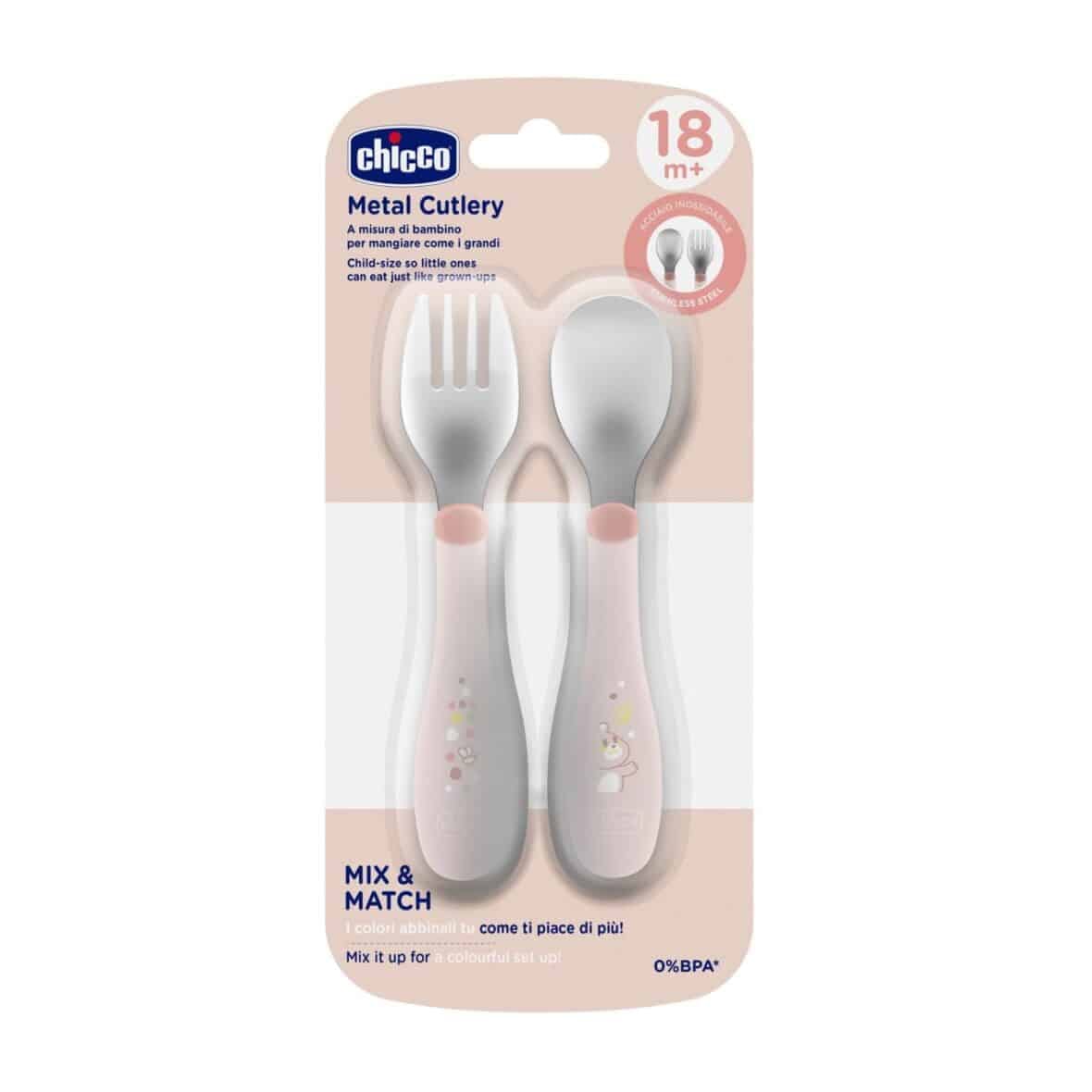 Chicco Set Cuillère et Fourchette Rose 18m+ (2) bebemaman