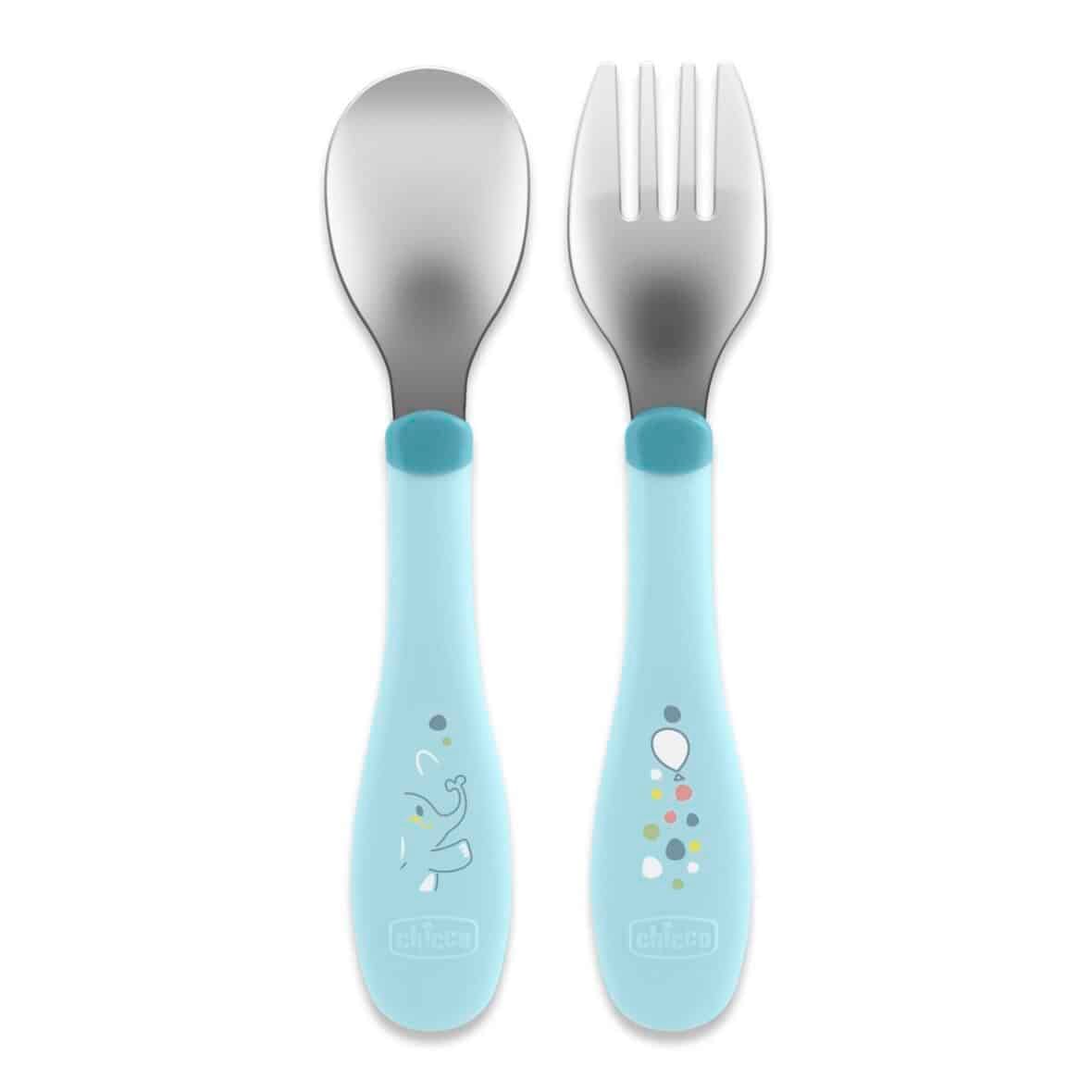 Chicco Set Cuillère et Fourchette Bleu 18m+
