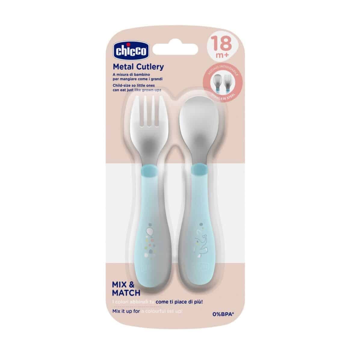 Chicco set cuillère et fourchette bleu 18 mois bébé -2- bebemaman
