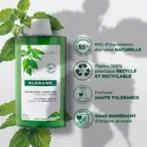 Klorane shampoing à l’ortie bio 400ml cheveux gras