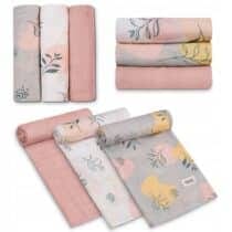 Lionelo lot de 3 langes bébé en bambou lavables 70x70 motif feuille