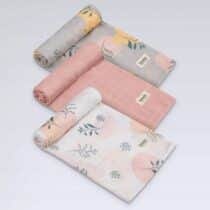 Lionelo lot de 3 langes bébé en bambou lavables 70x70 motif feuille