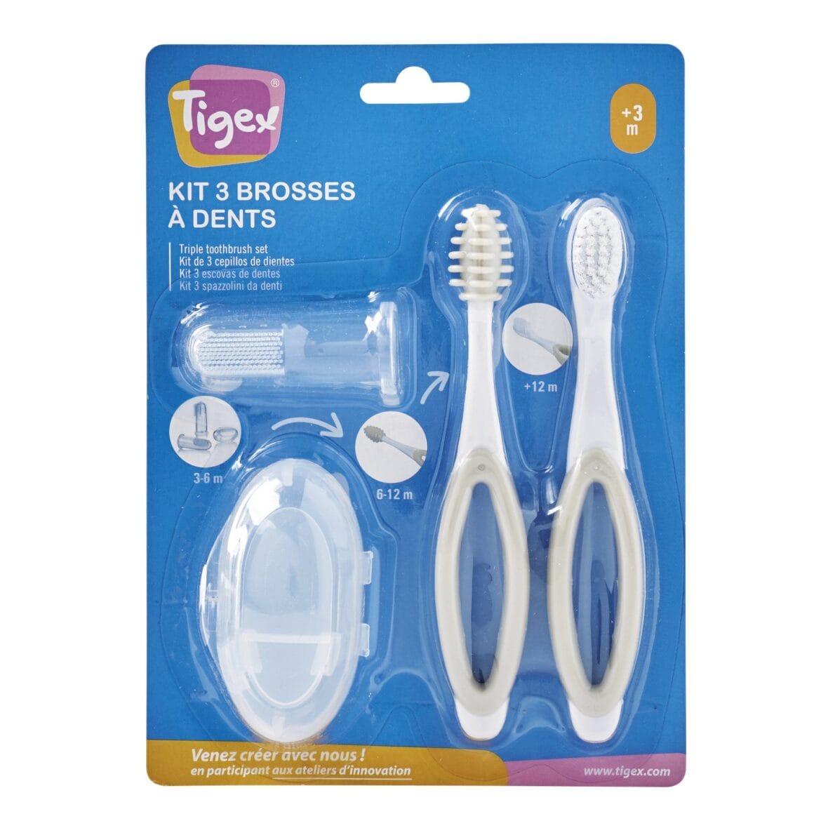 Tigex Lot de 3 Brosses à Dents bébé 3m+