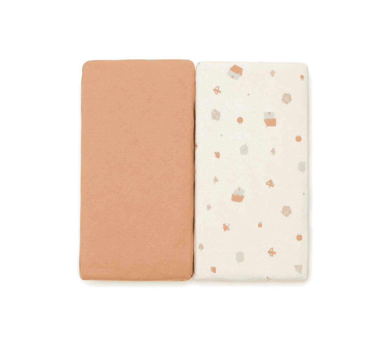 Babycalin Lot de 2 Draps Housse 60x120cm Beige et Imprimé Forêt