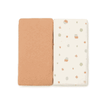 Babycalin Lot de 2 Draps Housse 60x120cm Beige et Imprimé Forêt