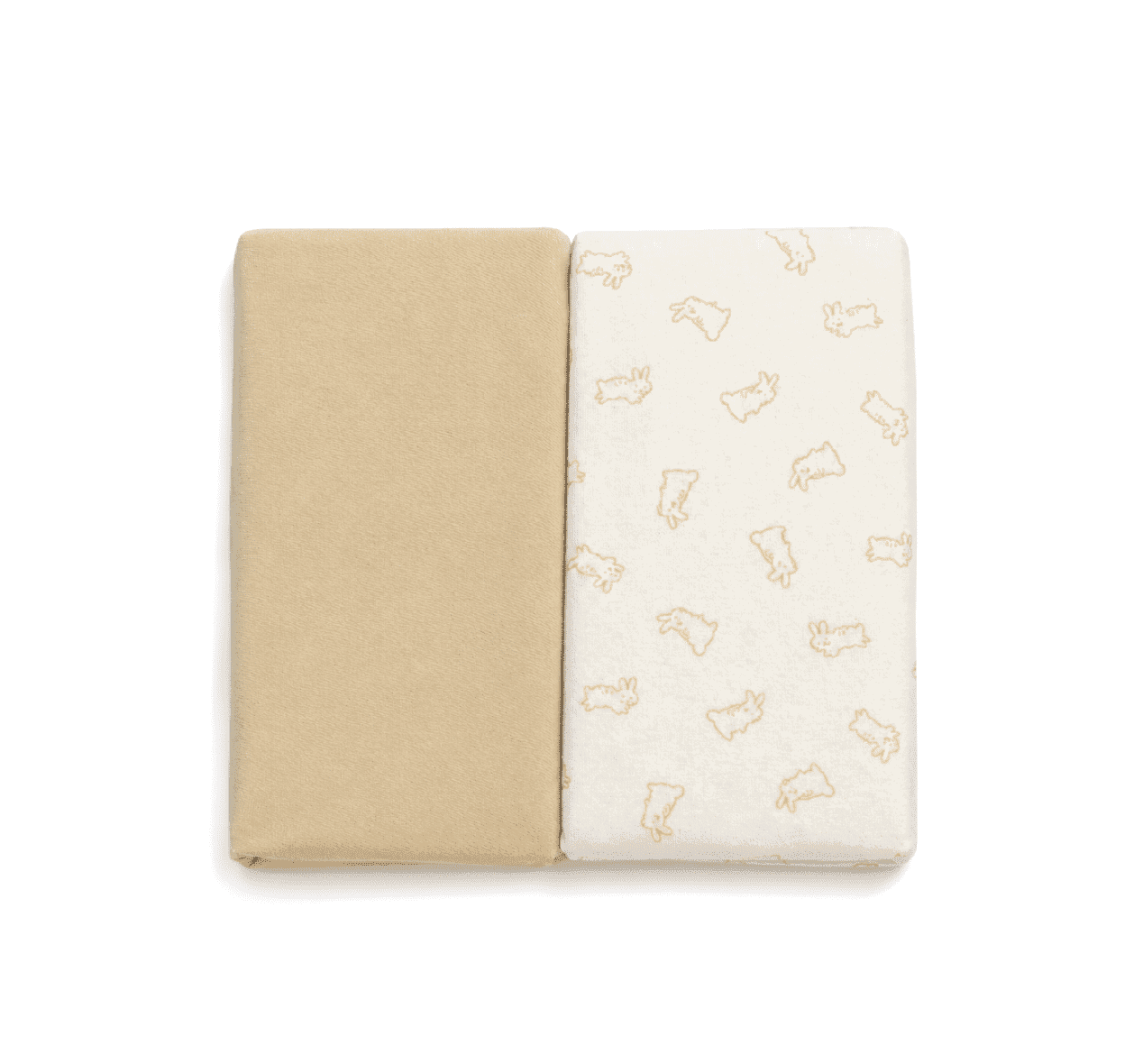 Babycalin Lot de 2 Draps Housse 60x120cm Beige et Imprimé Lapin