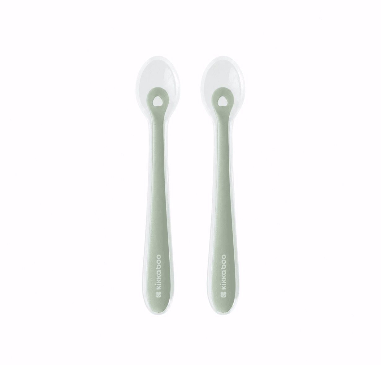 Kikkaboo Lot de 2 Cuillères Silicone avec étui Sage