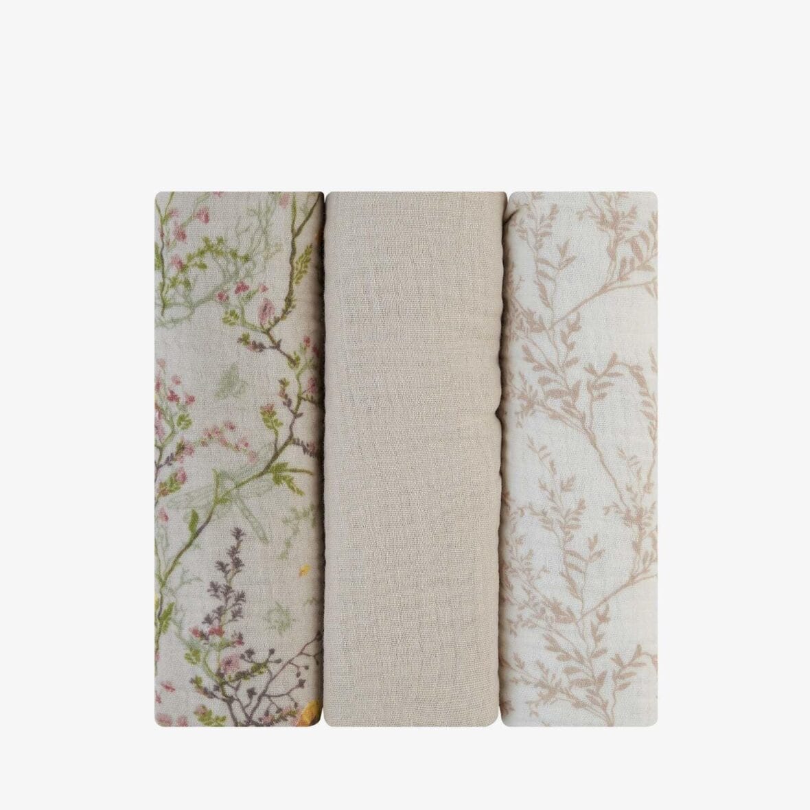 Kikkaboo Lot de 3 Langes en Mousseline 75×75cm Secret Garden Beige