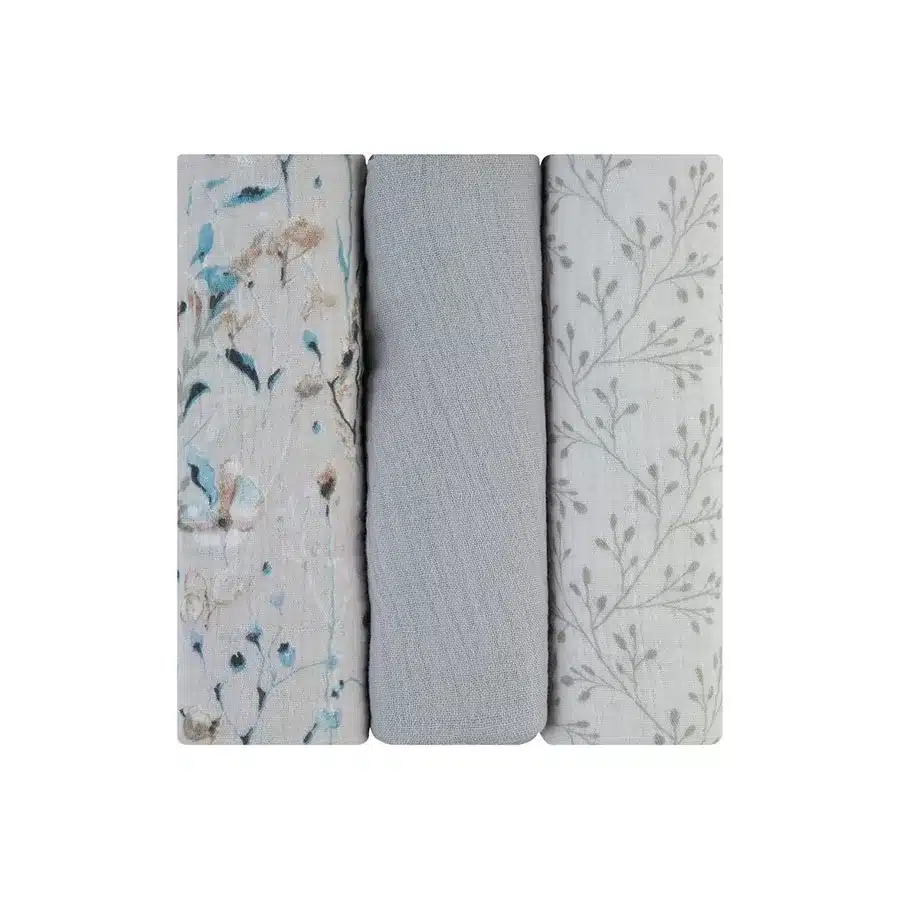 Kikkaboo Lot de 3 Langes en Mousseline 75×75cm Dreamy Fields Gris