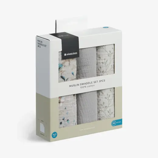 Kikkaboo Lot de 3 langes en mousseline Dreamy Fields Gris -2- bebemaman