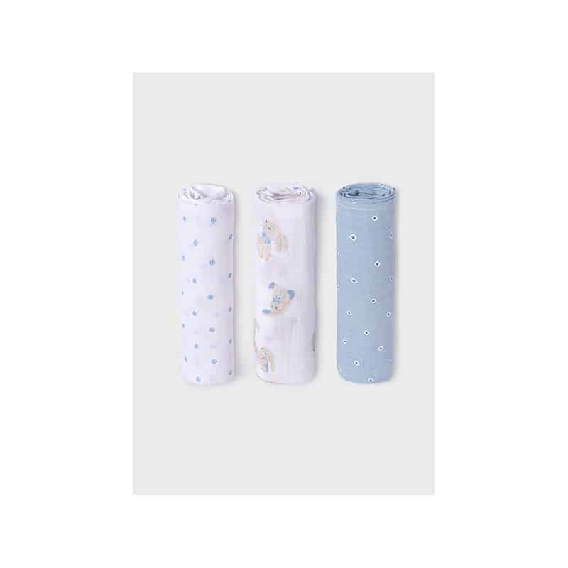 Mayoral Lot de 3 Langes en Mousseline 60x60cm Bleu